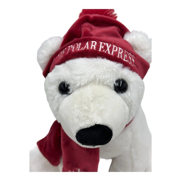 The Polar Express Plush Bear Stuffed Animal VHTF Red Snowflake Scarf & Hat 13" - Picture 3 of 10